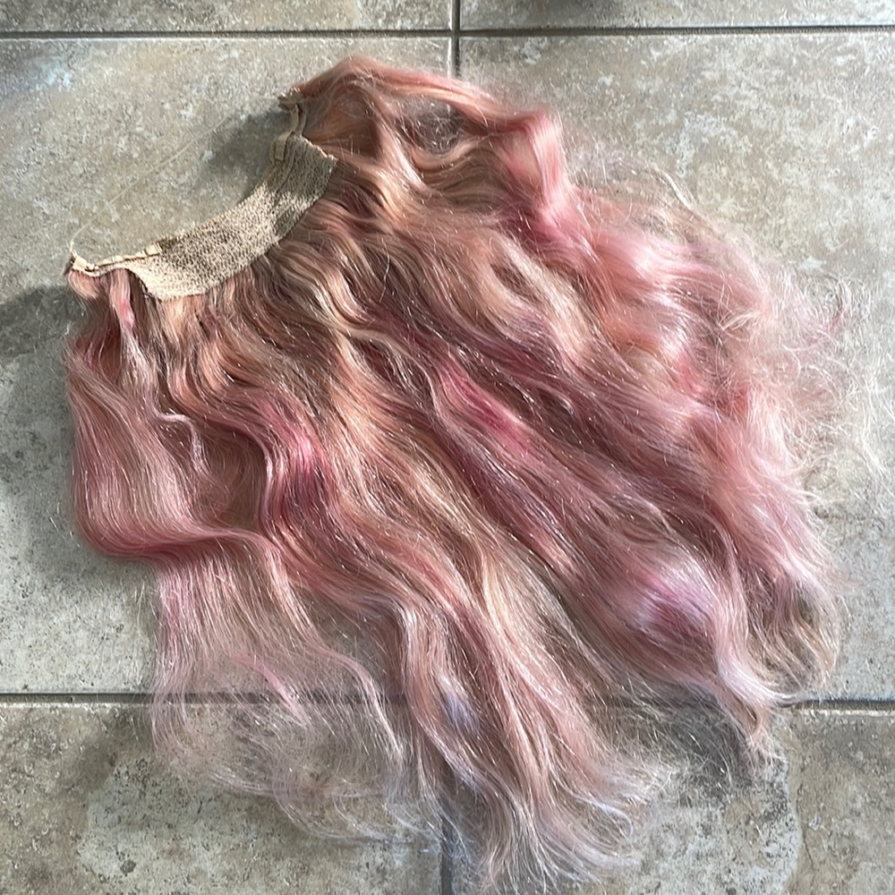 Remy human hair halo extensions (pink washes out into ash blonde)
